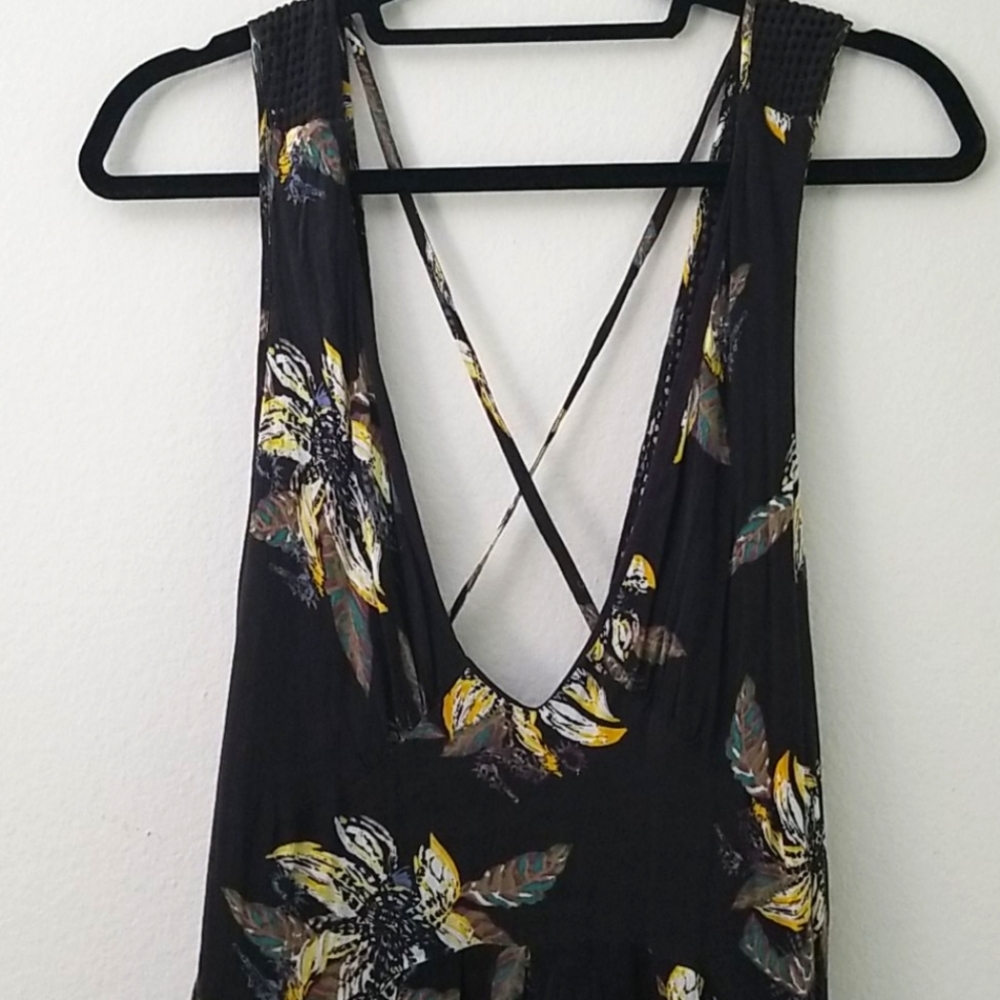 Free People Black Floral Strappy Back Dress with Blue Accents - Picture 2 of 5